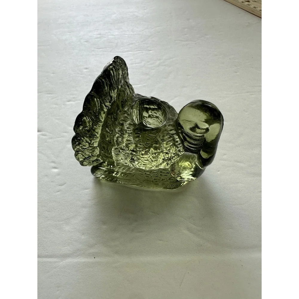 Vintage Green Glass Turkey Toothpick Holder  Pressed Glass Fall Thanksgiving 2